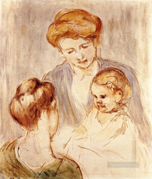 Un bebé sonriendo a dos mujeres jóvenes madres hijos Mary Cassatt Pinturas al óleo